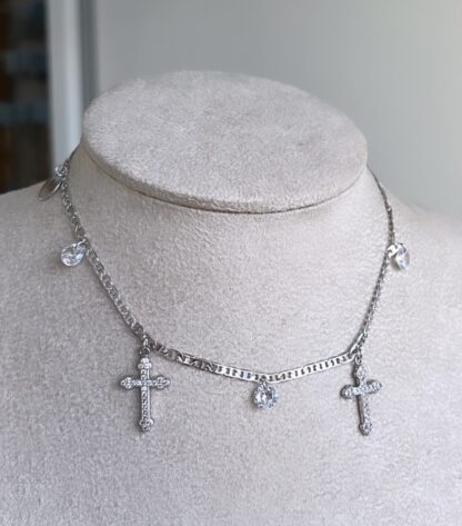 Choker Cristais e crucifixos Silver